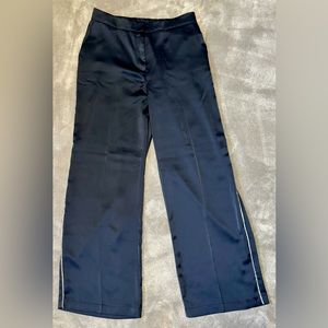 Rachel Zoe Navy Blue Wide leg Satin pants With Silver Detail Size 10